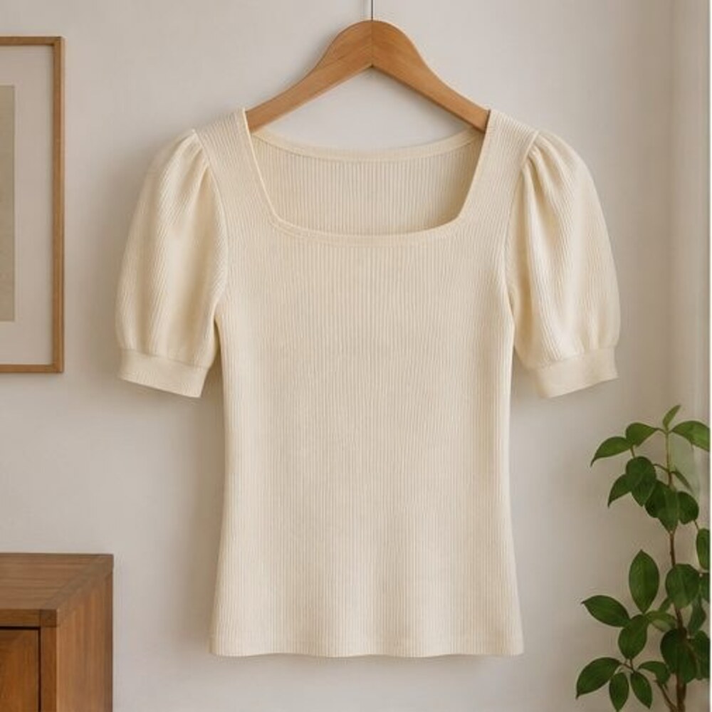 Ivory Ribbed Square Neck Top